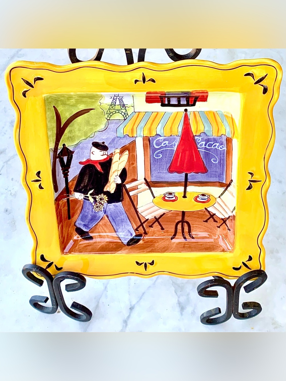 Certified International YELLOW SIDEWALK CAFE SALAD PLATE VINTAGE JENNIFER BRINLE